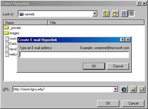 [Create E-mail Hyperlink window]