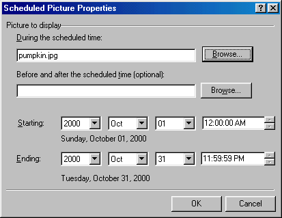 [Scheduled Picture Properties dialog box]