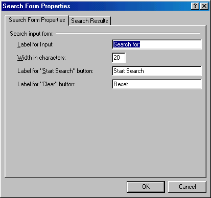 [Search Form Properties dialog box]