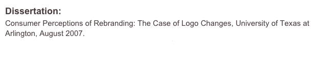 Dissertation:
Consumer Perceptions of Rebranding: The Case of Logo Changes, University of Texas at Arlington, August 2007.
Saleh AlShebil Dissertation Abstract&Preface.pdf

