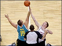 Canada and Australia tip-off at the 2004 Paralympics in Athens